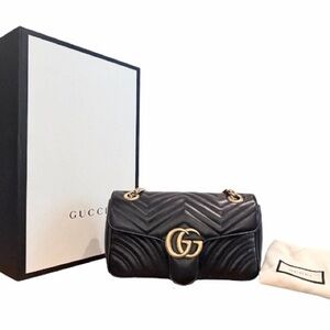 Gucci Marmont Medium Black Matelasse Leather Shoulder Bag - Full Set